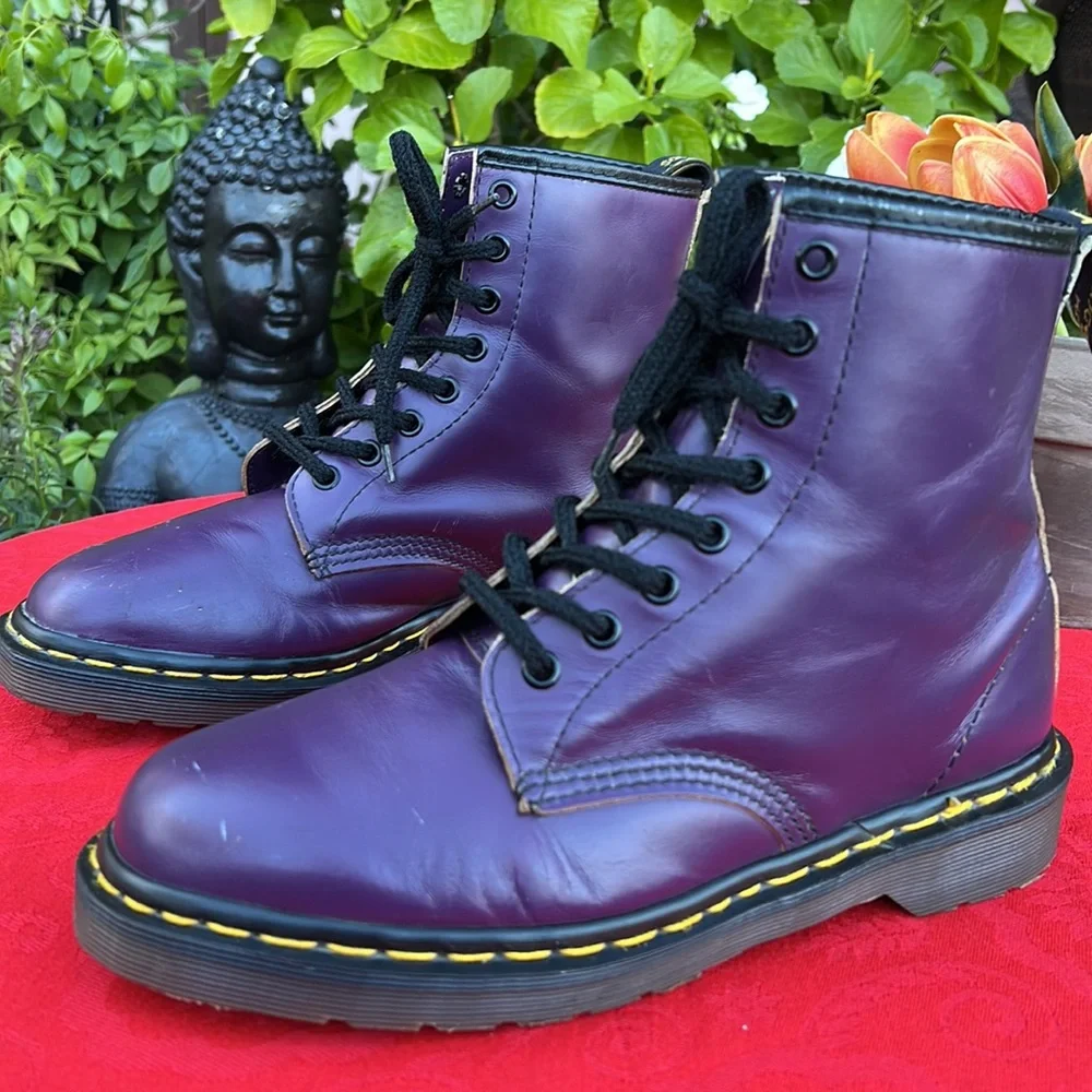 🏴 Dr. Martens MIE Vintage Purple Lace Up Combat Boots UK 7 - Picture 8 of 16